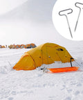 Tent secured on icy lake using Ice Anchor Drill Adapter Kit With 4 Threaded Peg Stakes For Ice Fishing Shelter Setups All In One Universal Tool