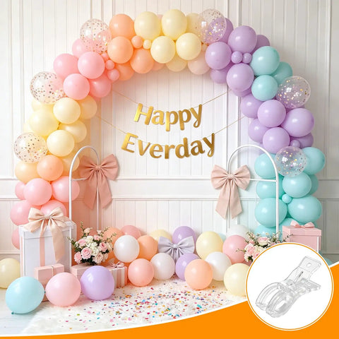 Balloon Arch Clips Kit With 100 Long Balloons 10 Clear Plastic Spring Clamps For Backdrops Pro Grade No Fuss Heavy Duty