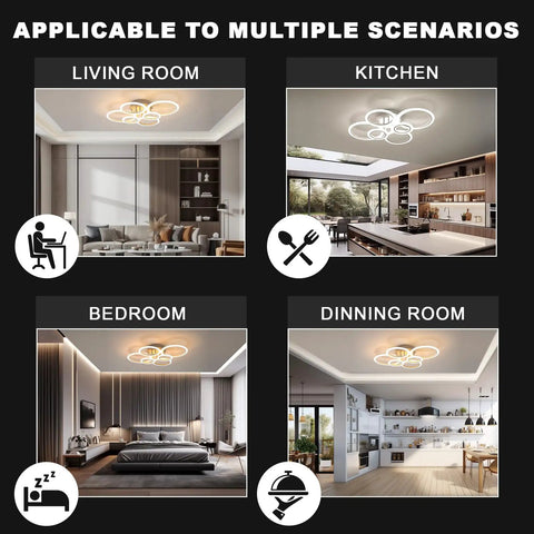Dope Six Ring LED Modern Chandelier 6400 LM 31.5 Inch Flush Mount Ceiling Light in living room, kitchen, bedroom, dining room