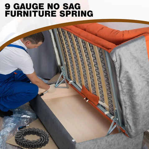 Nine Gauge Zig Zag Upholstery Springs One Roll Forty Nine Foot High Carbon Steel Sinuous Support built into a sofa bed.