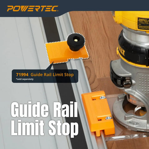 Real Deal Router Guide Rail Adapter For DeWalt DWP611 And DCW600B Fixed Base Trim Routers fits orange guide rail limit stop.