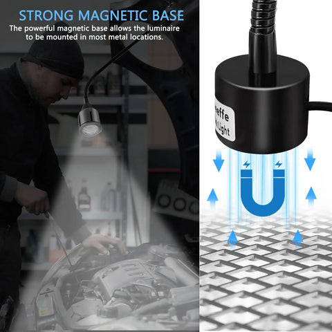 Side view of Magnetic LED Work Light With Flexible Gooseneck And Magnetic Base 700 Lumen Lamp in workshop setting.