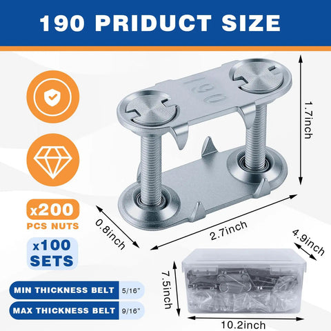 Beefed Up Heavy Duty Bolt Solid Steel Plate Fasteners Pack showing dimensions for conveyor belt repair