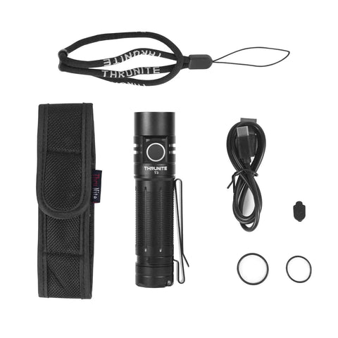 Beastly Rechargeable Flashlight With Ultra Long Throw Of 301 Meters And 2250 Lumens USB C Fast Charging Compact Black Outdoor Searchlight For Camping And Hunting SST40 LED with accessories, case, and USB cable