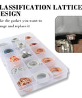 Must Have 105Pcs Car Oil Drain Plug Gasket Set with crush washer assortment in organized case and close-up of installed gasket