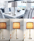Set of 2 24.8 Inch Modern Table Lamps for Bedroom with Dual USB Charging Ports and 3 Way Dimmable Touch Control Nightstand Lighting in Nickel Finish Dope Sleek Vibe for Living Room or Side Tables Gray showing dimmable light settings