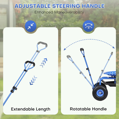 Adjustable steering handle for Rolling Garden Work Seat With Wheels For Easy Yard Tasks, showing extendable and rotatable features.