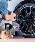 Adjustable Magnetic Camber Caster Gauge Tool Dead Nuts Accurate Wheel Alignment Aid For Tire And Suspension Work Universal Fit For Cars Trucks And Rv Gray shown in use on vehicle wheel.