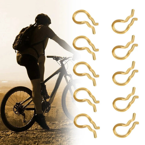 High-Octane 10 Pack Stainless Steel Bike Brake Caliper Repair Kit Featuring Premium Retaining Spring Clips And Cotter Pins For Rock Solid Durability And Smooth Ride Maintenance That Gets The Job Done Right. Gold steel bike brake caliper spring clips, 10 pack