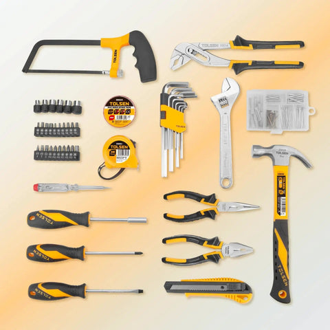 119 Piece Home Tool Set With Plastic Storage Toolbox For All Purpose Household Repairs And DIY Projects Includes Pliers, Hammer, Screwdrivers, Sockets
