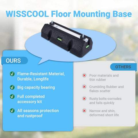 Heavy Duty Anti Vibration Floor Mounting Base Kit with rubber pads, showing durability comparison with other materials.