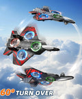 Foam RC Airplane With Colorful Lights For Kids And Adults, 360 Flip Stunts, Stable Hover, in flight with cloud background.