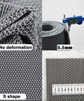 Heavy Duty PVC Drainage Mat Grippy Non Slip Wet Area Floor Mat Roll 3 By 16.4 Ft 0.22 Inch Thick Ideal For Restaurants Bars Bathrooms Pools Patios Outdoor And Indoor Grey, close-up showing texture, thickness measurement, and S shape design