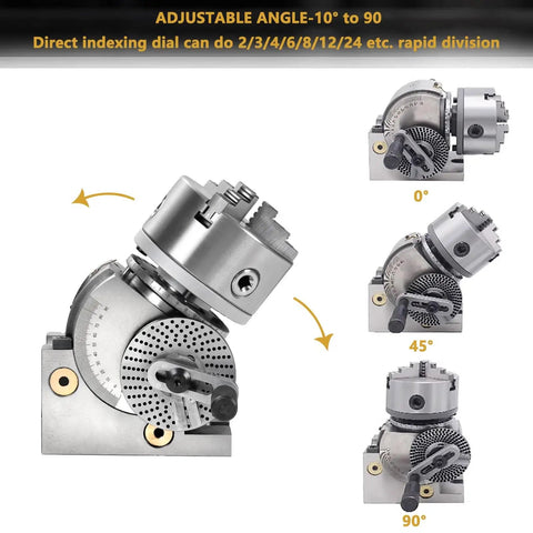 Precision Built Indexing Head With Tailstock For 6 Inch Milling Machine Rotary Table adjustable angle from 10 to 90 degrees.