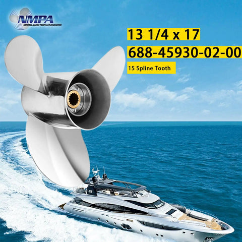Stainless Steel Boat Propeller 13 1/4 Inch Diameter 17 Inch Pitch Right Hand 3 Blade 15 Tooth Gearcase for Outboard Motors