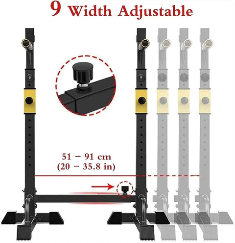 All In One Home Gym Squat Rack With Adjustable Upright Bars For Safe Bench Press And Weightlifting, width adjustment detail.