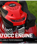 Close-up of EasyDrive 21-Inch Self Propelled Gas Lawn Mower With 170cc 4-Stroke OHV Engine showcasing reliable performance.