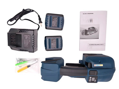 Heavy Duty Portable Electric Strapping Machine With Bright Digital Display And Dual 4000 mAh Batteries for Pet PP banding tools with charger and manual.