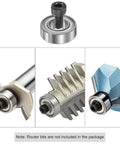 Top Shelf Router Bit Replacement Bearing Kit With Top Mounted Ball Guide For Dead Nuts Accuracy and Reliable Woodworking Swaps That Guarantee Smooth Sailing Always, showing bearing and compatible router bit details.