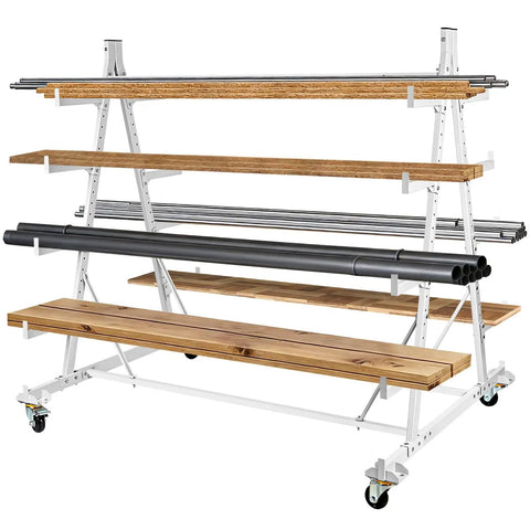 Five Tier Heavy Duty Mobile Lumber Cantilever Storage Rack On Wheels For Garage Workshop Shed Basement Holds Long Parts Up To 2000 Lbs 53 By 52 By 44 Inches