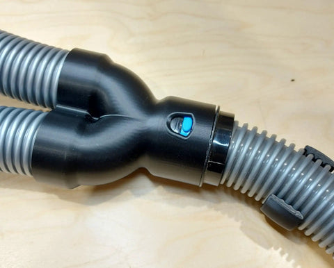 40mm Vacuum Hose Y Splitter Adapter With Swivel Fittings Converts One Hose Into Two Ports for Dust Collection displayed on wood surface