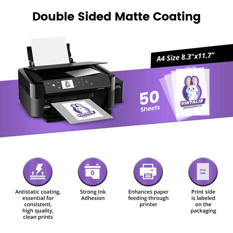 Printer with DTF Transfer Film A4 50 Sheets Premium Pro Grade Matte Double Sided PET Transfer Paper for T Shirts, 8.3x11 inches