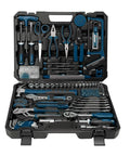 Beefed-Up 220-Piece Home Tool Kit With Toolbox Blue For Home Repairs Auto Maintenance DIY And General Use Heavy-Duty Wrench Set Pliers Tape Measure Screwdrivers Hammer Saw Cutter And More with organized storage case