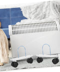 Heavy Duty Universal Replacement Heater Wheels With Smooth Swivel Casters For Oil Filled And Gas Space Heaters on a white heater.