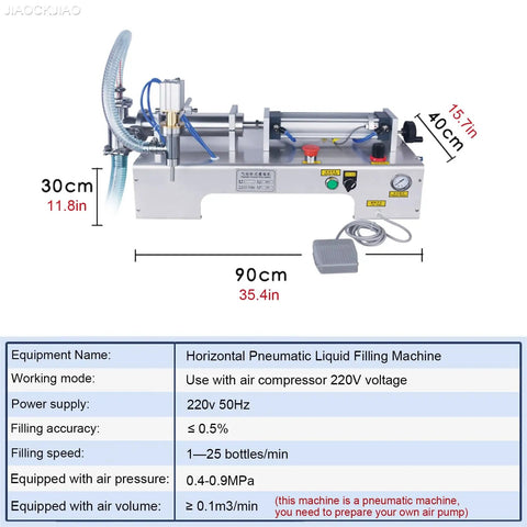 Built Strong Single Head Pneumatic Bottle Filling Machine Runs Smooth With Zero Drip Stainless Nozzles And Simple Auto Manual Foot Switch Operation Perfect For Small Batch Liquids Up To Five Liters, horizontal design with stainless steel body.
