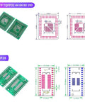 80 Pack PCB Proto Board Kit SMD To DIP Converter Adapter for TQFP SOP SSOP TSSOP ICs with dimensions and designs shown