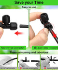 Close-up of 24 Pack One Quarter Inch Drip Irrigation Tee Connectors Quick Connect Fittings being installed with push-to-fit.