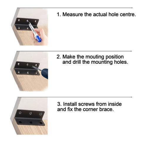 Installation guide for Heavy Duty L Bracket Set 10 Pack 3.2 Inch Shelf Brackets 90 Degree Corner Braces for wood shelves.