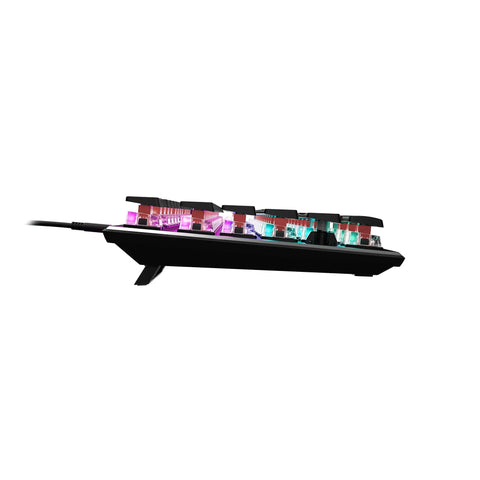 Top Tier Tenkeyless Mechanical Gaming Keyboard Featuring Silent Linear Switches And Dynamic Rgb Lighting Ultra Slim Profile side view with RGB backlighting