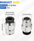 Push To Connect Pneumatic Fittings 5/32 Inch Tube 1/8 NPT Nickel Plated Brass Straight Male Adapter set of two