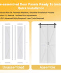 Space Saving Bifold Barn Door Kit With Pre Assembled Panels And Sliding Hardware Solid Core Construction Water Resistant Finish Easy Assembly K Shape Bi Fold Door 36 By 84 Inches Maximizes Wall And Floor Space