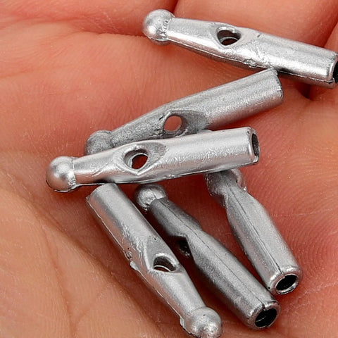 10 Piece Tough As Nails Plastic Umbrella Tail Beads For Easy Rain Gear Repair And Replacement Slick Fit End Caps in silver metal.