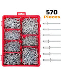 Aluminum Dome Head Blind Rivet Kit 570 Pieces With 3 Drill Bits For Quick Easy And Solid Fastening Dope Heavy Duty Pop Rivet Set For Automotive Marine And DIY Projects, red organizer case