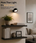 Cordless Rechargeable Wall Sconces With Remote, Magnetic Led Bedside Lamp In Sleek Black mounted on shelf with decor.