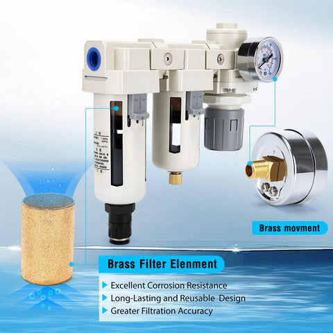 Pro Grade Heavy Duty Air Pressure Regulator With Auto And Semi Auto Drain Dual Filter Water Separator for air compressors