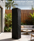 Heavy Duty Tough As Nails Square Patio Heater Cover Waterproof Outdoor Heater Cover With Adjustable Drawstring Fits 62 Inch Tall Propane Heaters Yard Ready Weatherproof Protection installed on patio.