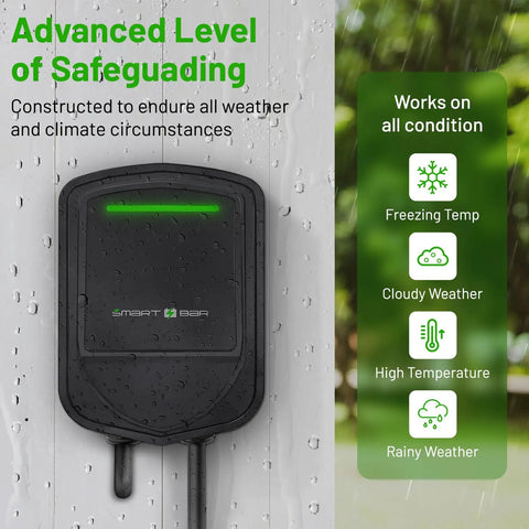 Level 2 EV Charger For Home Use Up To 48 Amp 240V Indoor Outdoor Fast Charging Station showing weather resistance features.