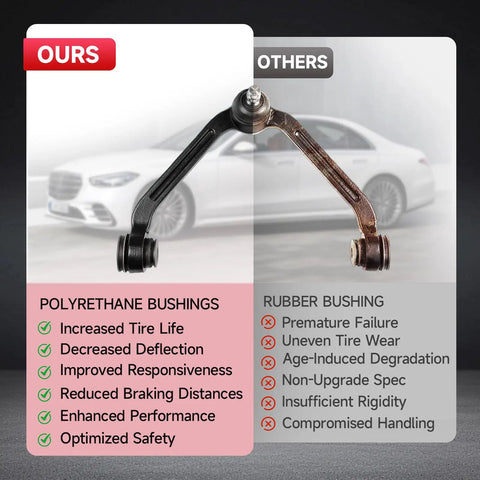 Comparison of polyurethane bushings and rubber bushing in Front Upper Control Arms Kit With PU Bushings And Ball Joints For Ford F150 2009 2014