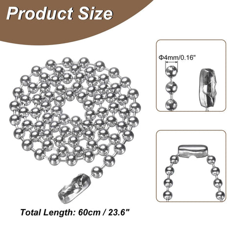 Stainless Steel Ball Chain 5.0mm 23.6 Inch Length 316L Round Bead Necklace Dog Tag Pull Chain With Connectors Clasps