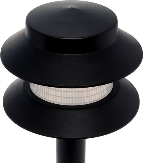 Close-up of Low Voltage Plastic 4W Path Lights Black 12 Pack For Walkways And Yards Frosted Lens Easy Stake Install
