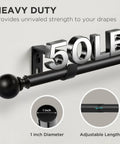 Heavy Duty Adjustable Curtain Rod Set 32 To 120 Inches 1 Inch Diameter Black Finish for Bedroom, Sliding Doors, Patio, Strong Support