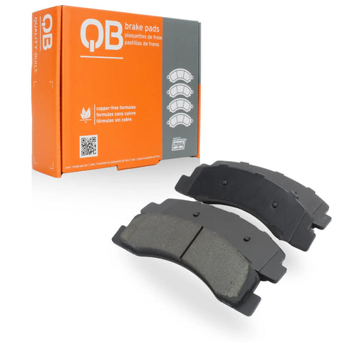 Budget Friendly Front Ceramic Brake Pads QB 1000-1910C For 2015 To 2024 Cadillac Chevrolet GMC SUVs And Trucks, shown with packaging