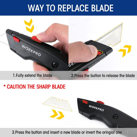 Premium Utility Knife, Retractable All Metal Heavy Duty Box Cutter With Quick Change Blade being used to replace blade