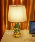 Blue Green Glass Table Lamp Set Of 2 With Fast 20W PD QC 3.0 USB C And USB A Chargers 3 Way Dimmable Touch Bedside Lamps With LED Fairy Lights