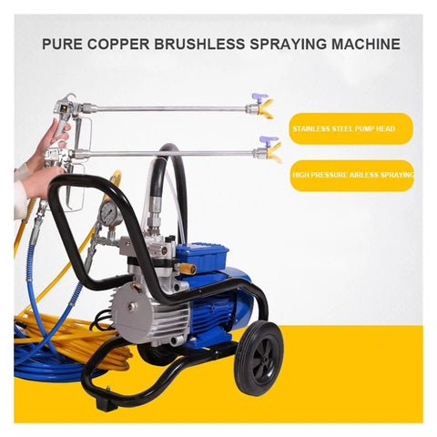 Heavy Duty 5200W Electric Paint Sprayer, High Pressure Airless Spray Gun For Home Improvement, stainless steel pump visible, with sprayer and hoses.