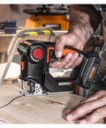 No Sweat Cordless Jigsaw And Reciprocating Saw Combo For Badass Wood And Metal Cuts, 20V jigsaw in use on wood.